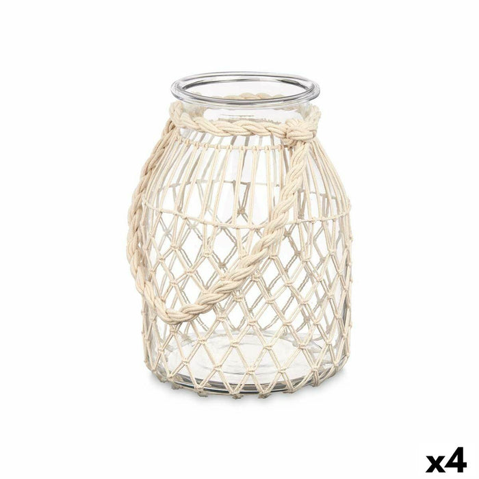 Candleholder Gift Decor White Transparent Glass Rope 20 x 30 cm 22 x 30 x 20 cm Tin (4 Units)