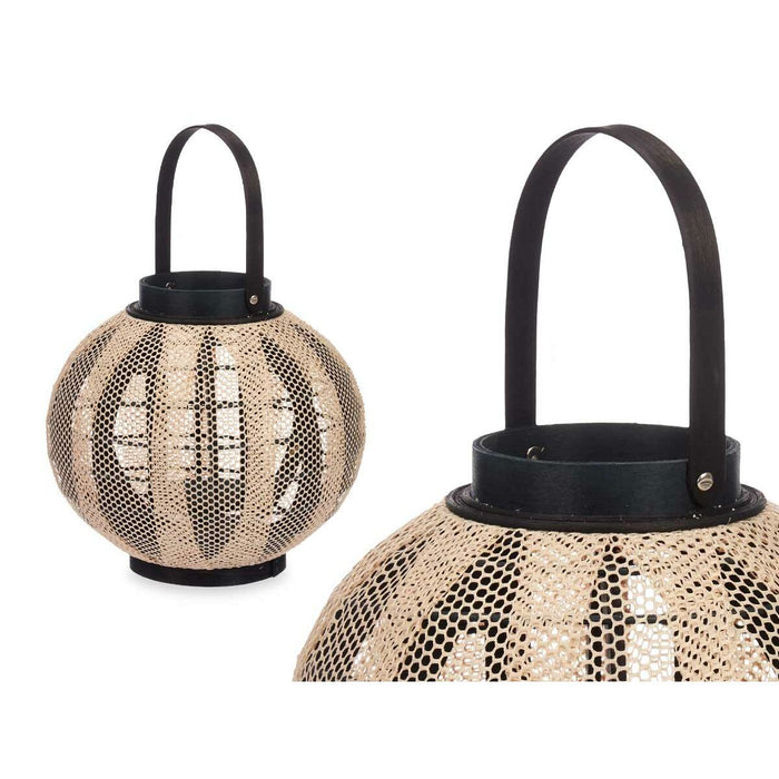 Lantern Gift Decor Black Beige Wood Cloth Glass Lantern 30 x 30 x 30 cm With handle (2 Units)