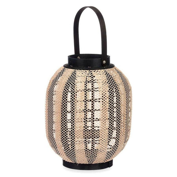 Lantern Gift Decor Black Beige Wood Cloth Glass Lantern 27 x 32 x 27 cm With handle (2 Units)