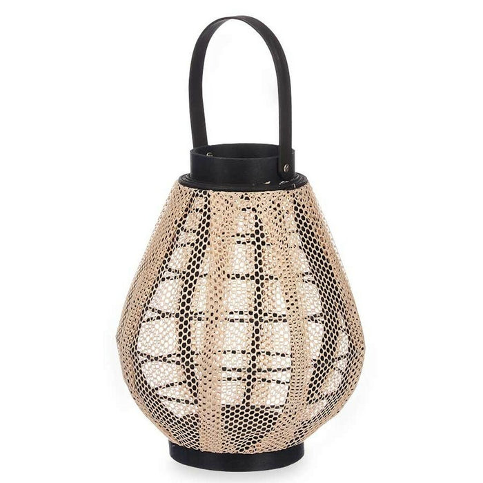 Lantern Gift Decor Black Beige Wood Cloth Glass Lantern 25 x 30 x 25 cm With handle (2 Units)