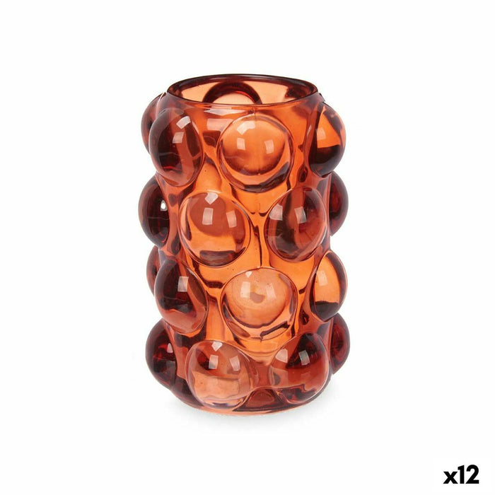 Candleholder Gift Decor Orange Tile Crystal 8,4 x 12,5 x 8,4 cm Microbeads (12 Units)