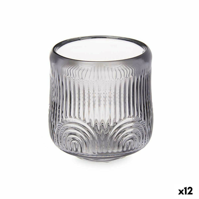 Candleholder Gift Decor Grey Crystal 9 x 9,5 x 9 cm Stripes (12 Units)