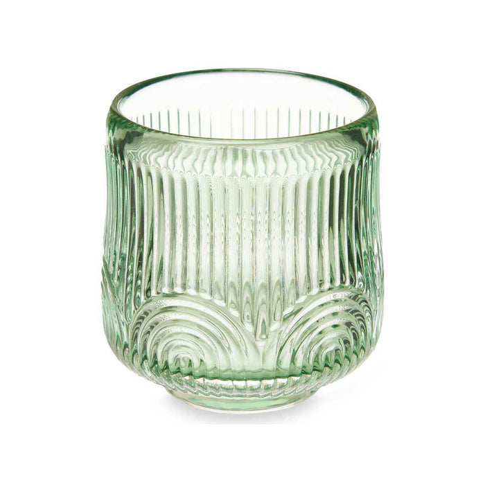 Candleholder Gift Decor Green Crystal 7,5 x 7,8 x 7,5 cm Stripes (12 Units)