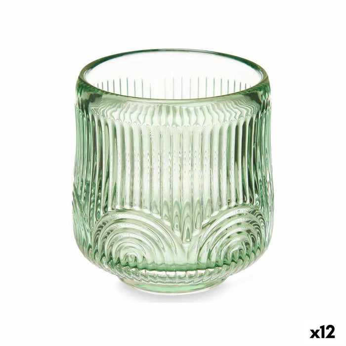 Candleholder Gift Decor Green Crystal 7,5 x 7,8 x 7,5 cm Stripes (12 Units)