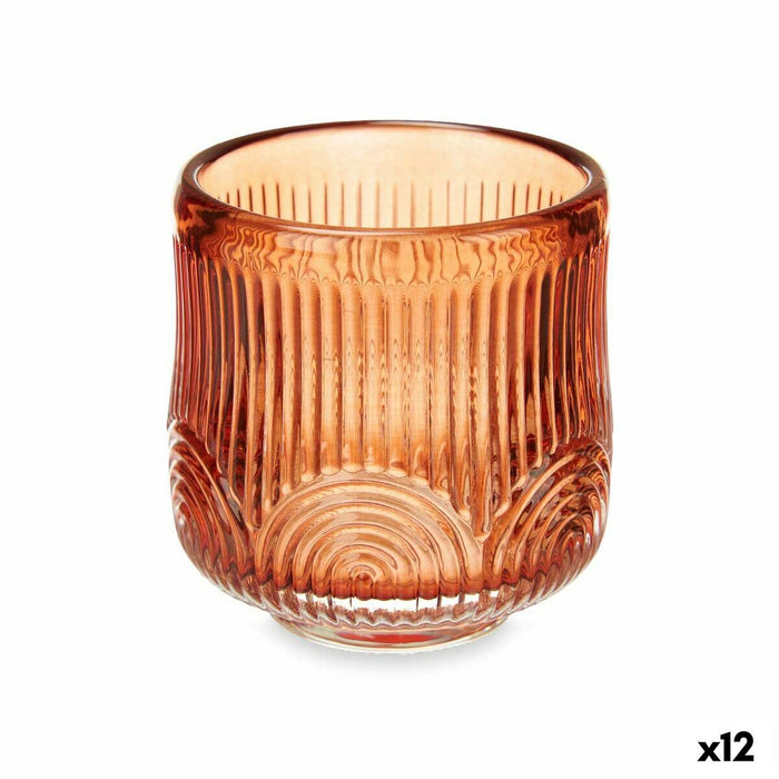 Candleholder Gift Decor Orange Tile Crystal 7,5 x 7,8 x 7,5 cm Stripes (12 Units)