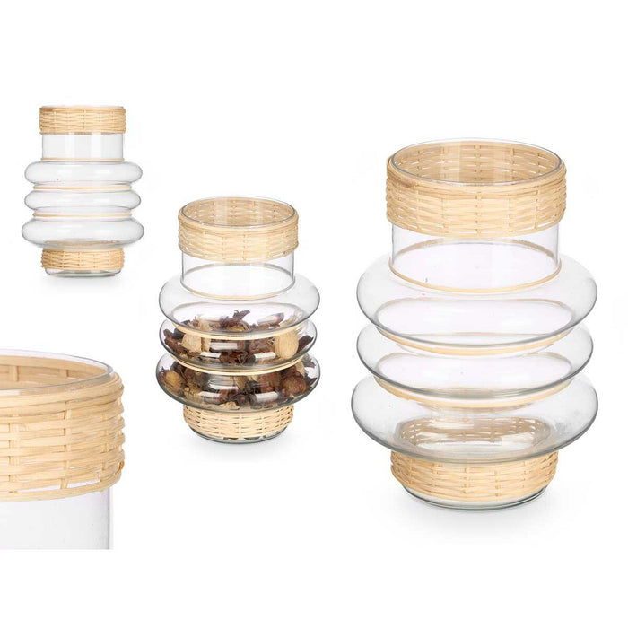 Candleholder Gift Decor Transparent Natural Glass Rattan 18 x 24 x 18 cm (6 Units)