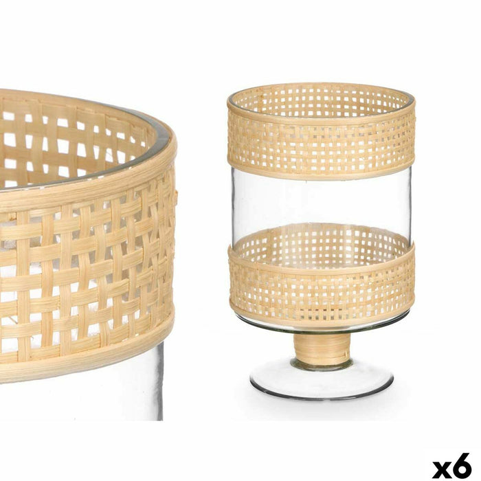 Candleholder Gift Decor Transparent Natural Glass Rattan 15,5 x 24 x 15,5 cm (6 Units)