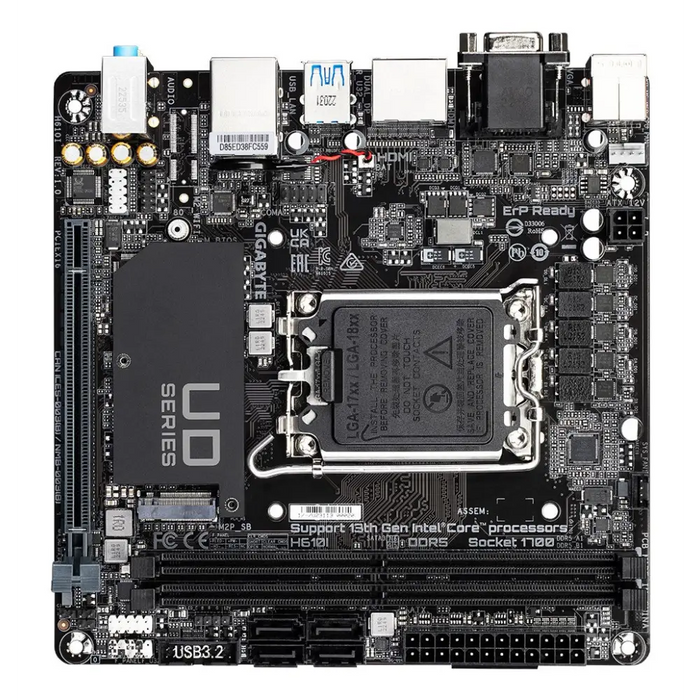 GIGABYTE H610I Motherboard - Supports Intel Core 14th CPUs 4 + 1 + 1 Hybrid Digital VRM up to 5600MHz DDR5 1xPCIe 3.0