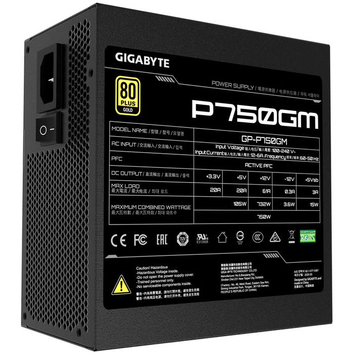 Power supply unit Gigabyte P750W, 750W, 80+ GOLD, Modular