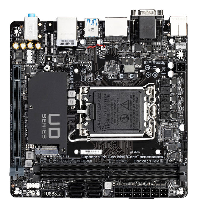 GIGABYTE H610I Motherboard - Supports Intel Core 14th CPUs, 4+1+1 Hybrid Digital VRM, up to 5600MHz DDR5, 1xPCIe 3.0 M.2, GbE LAN, USB 3.2 Gen 1