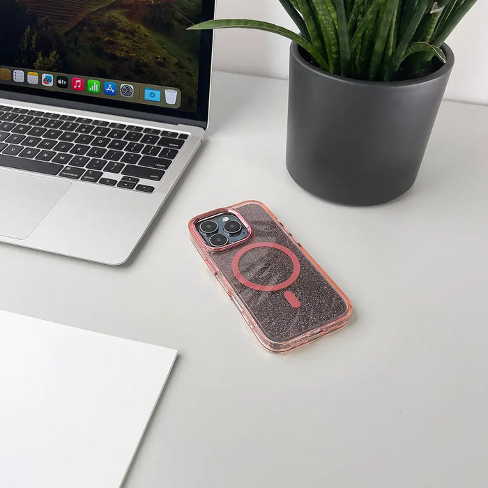 Glitter Case MagSafe for iPhone 16 Pro Max - pink with glitter - Cell phone cases and covers<<<HurtelXML