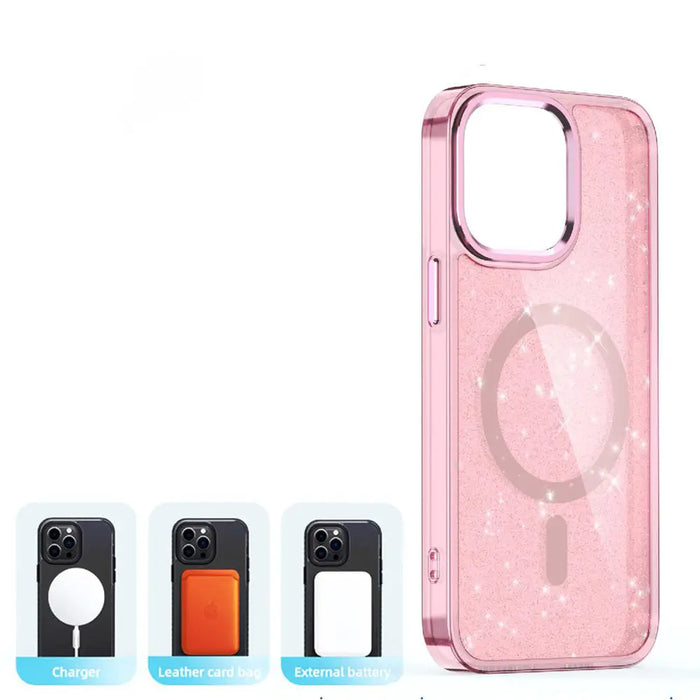 Glitter Case MagSafe for iPhone 16 Pro Max - pink with glitter - Cell phone cases and covers<<<HurtelXML