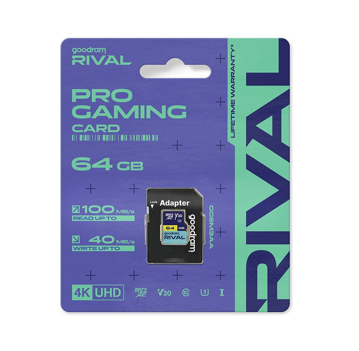 GOODRAM RIVAL M3AA 64 GB MicroSDXC V30 UHS-I U3 + adapter (GGSM3AA-0640R12)