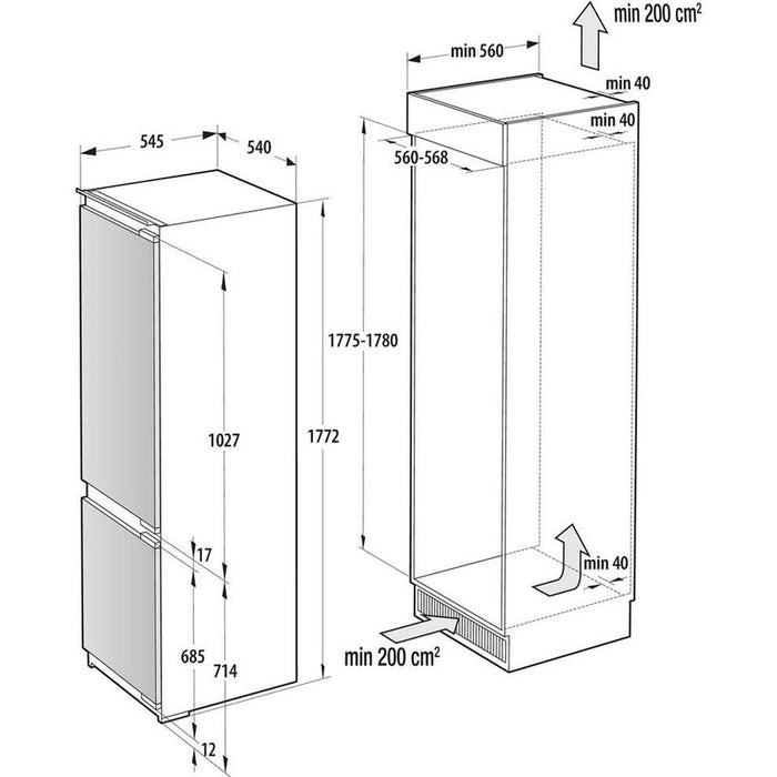 Built-in refrigerator GORENJE NRKI517E82WF, 252 l, NoFrost, 177.2 cm