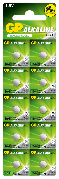 Alkaline button battery GP164 LR-621/ 10 pcs./pack price for 1 pc./ 1.55V AG1 GP