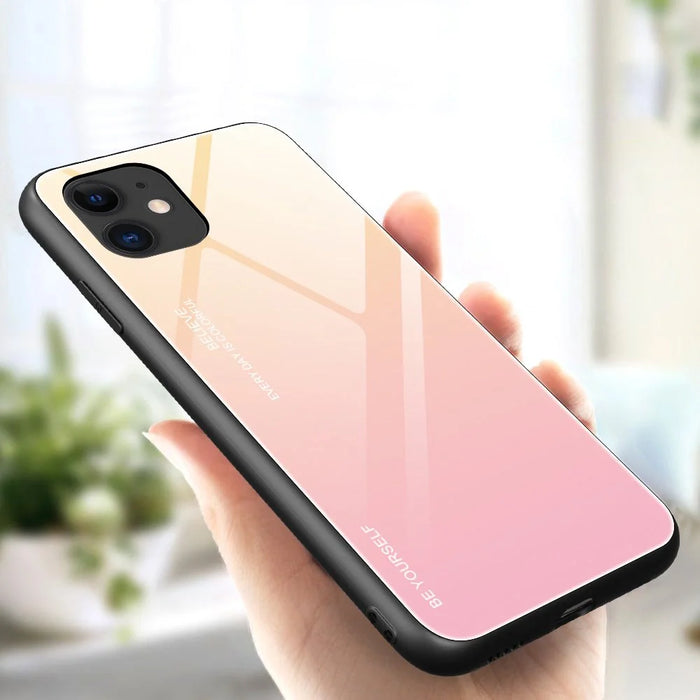 Gradient Glass Durable Cover with Tempered Glass Back iPhone 12 mini pink - Cell phone cases and covers<<<HurtelXML