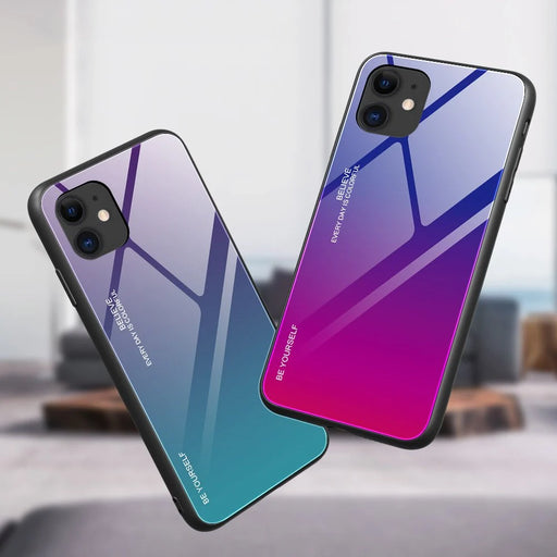 Gradient Glass Durable Cover with Tempered Glass Back iPhone 12 mini pink - Cell phone cases and covers<<<HurtelXML