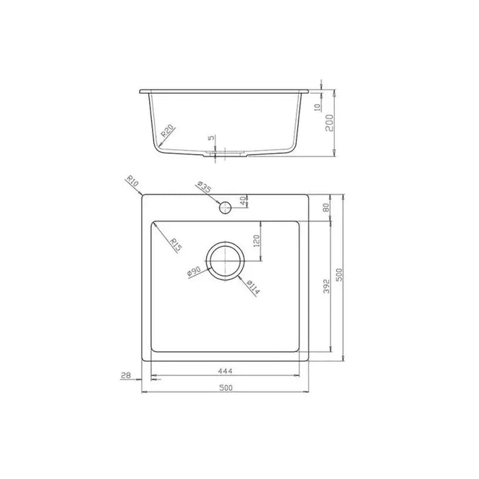 GRANITE KITCHEN SINK 5050 INTER CERAMIC SQUARE 50X50X20 CM GRAY - Кухненски мивки<<<Кухненски мивки<<<Кухня<<<Praktiker
