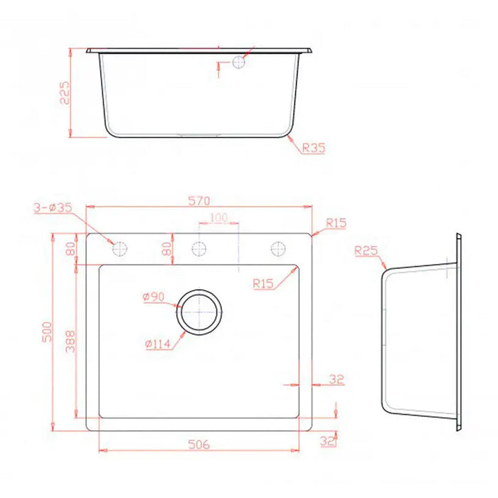 GRANITE KITCHEN SINK 8304 INTER CERAMIC RECTANGULAR 57X50X22.5CM SAND - Кухненски мивки<<<Кухненски