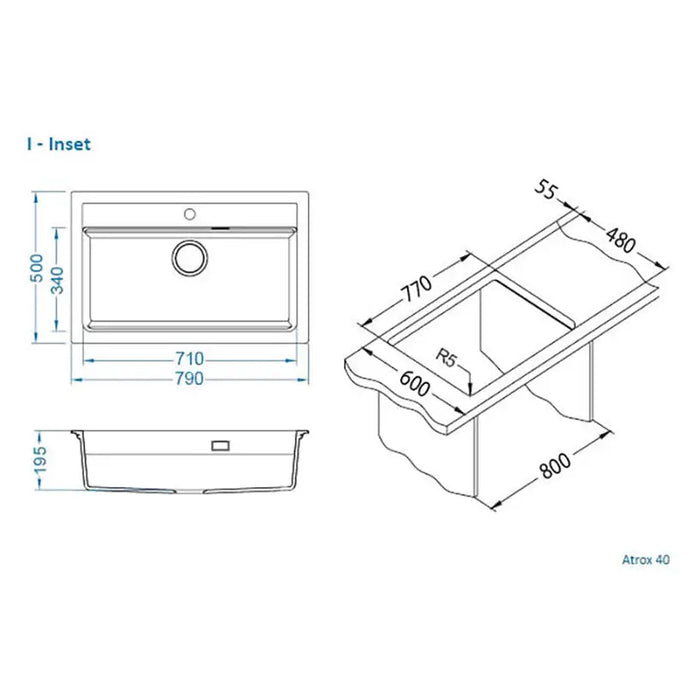 GRANITE KITCHEN SINK ALVEUS ATROX 40 79X50X19.5 CM. WHITE - Кухненски мивки<<<Кухненски