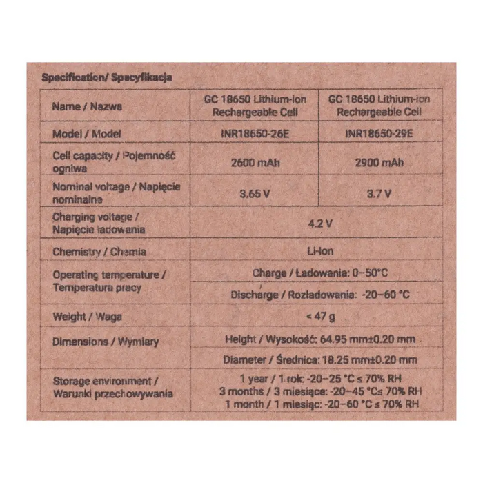 Green Cell 50GC18650NMC29 household battery Rechargeable battery 18650 Lithium-Ion (Li-Ion) - Rechargeable