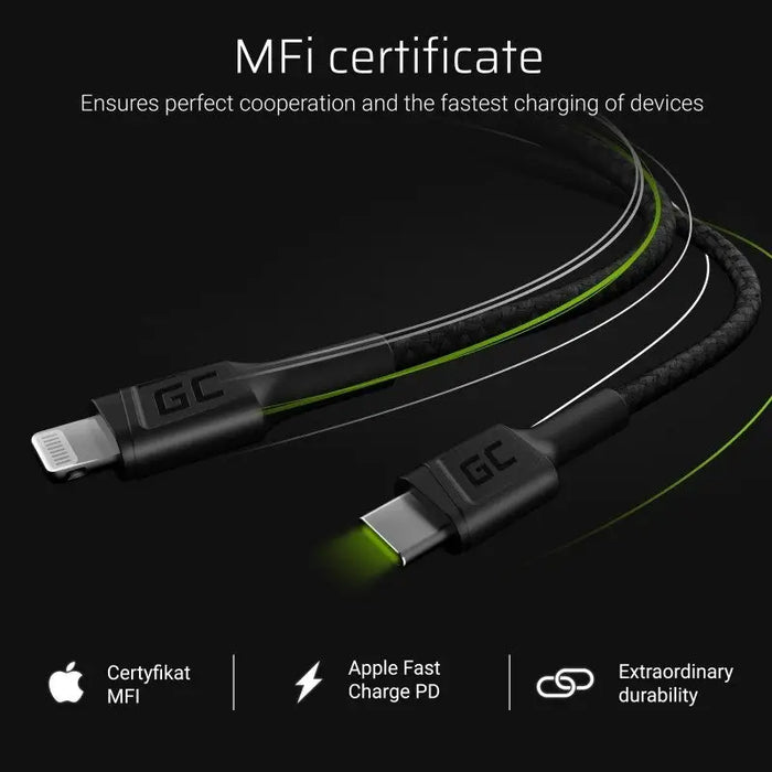 Green Cell KABGC07 lightning cable 1 m Black - USB cablesKBA-USB<<<Cables and adaptersKBA<<<ActionPL