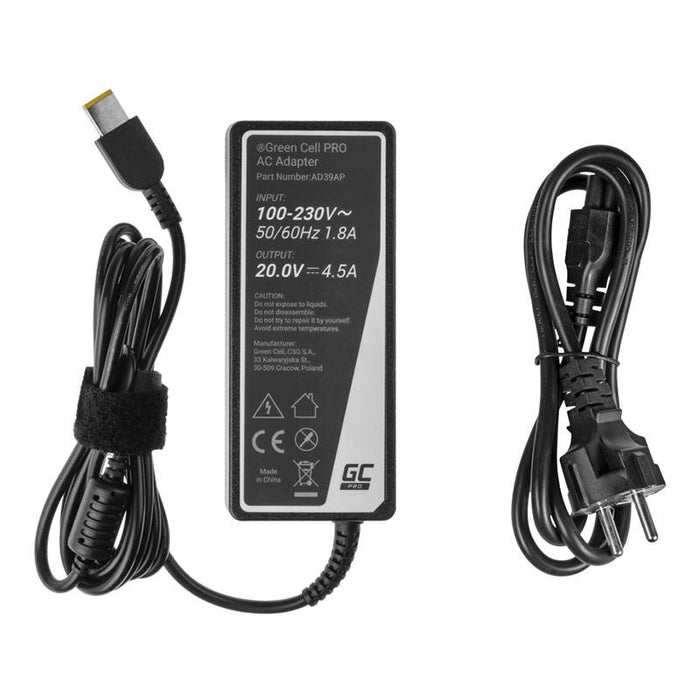 Laptop power supply GREEN CELL, PRO Charger / AC Adapter 20V 4.5A 90W for Lenovo G500 G500s G510 Z51-70 IdeaPad Z510 Z710 ThinkPad T440s T460p T470p