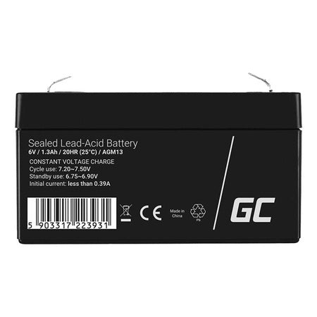 Maintenance-free AGM VRLA Battery Green Cell AGM13 6V 1.3Ah (for alarm system, cash register, toy)