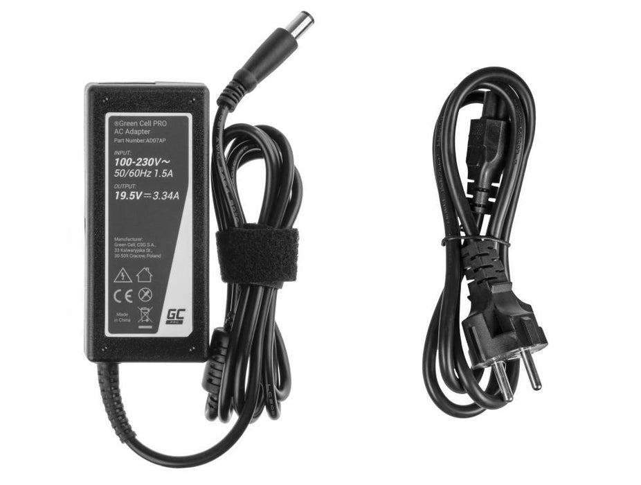 Power supply for laptop GREEN CELL, AC Adapter for DELL PRO Charger / AC Adapter 19.5V 3.34A 65W for Dell Latitude E6330 E6410 E6430 E6530 E7440 Inspiron 15 5558 15R N5110