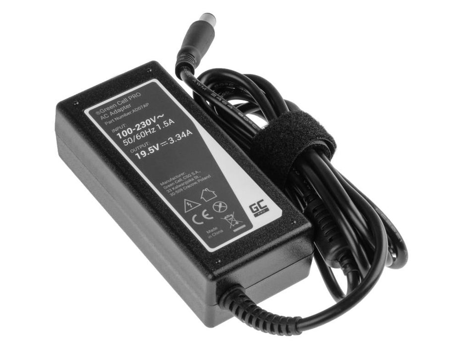 Power supply for laptop GREEN CELL, AC Adapter for DELL PRO Charger / AC Adapter 19.5V 3.34A 65W for Dell Latitude E6330 E6410 E6430 E6530 E7440 Inspiron 15 5558 15R N5110