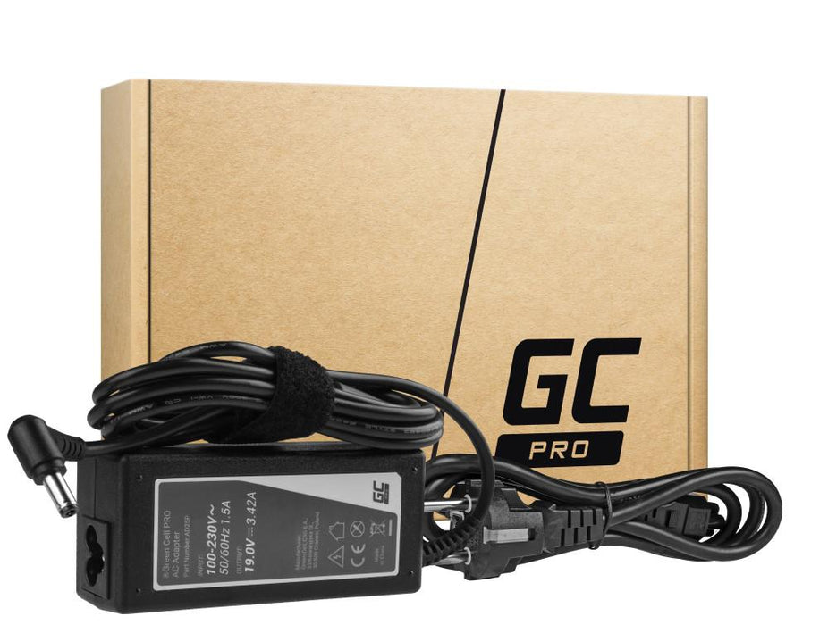 Laptop power supply GREEN CELL, PRO Charger / AC Adapter 19V 3.42A 65W for Asus R510C R510L R556L X550C X550L Toshiba Satellite C650 L750 5.5mm-2.5mm