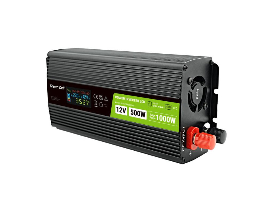Inverter GREEN CELL, 12/220V, DC/AC, 500W/1000W INVGC12P500LCD LCD, Pure sine wave