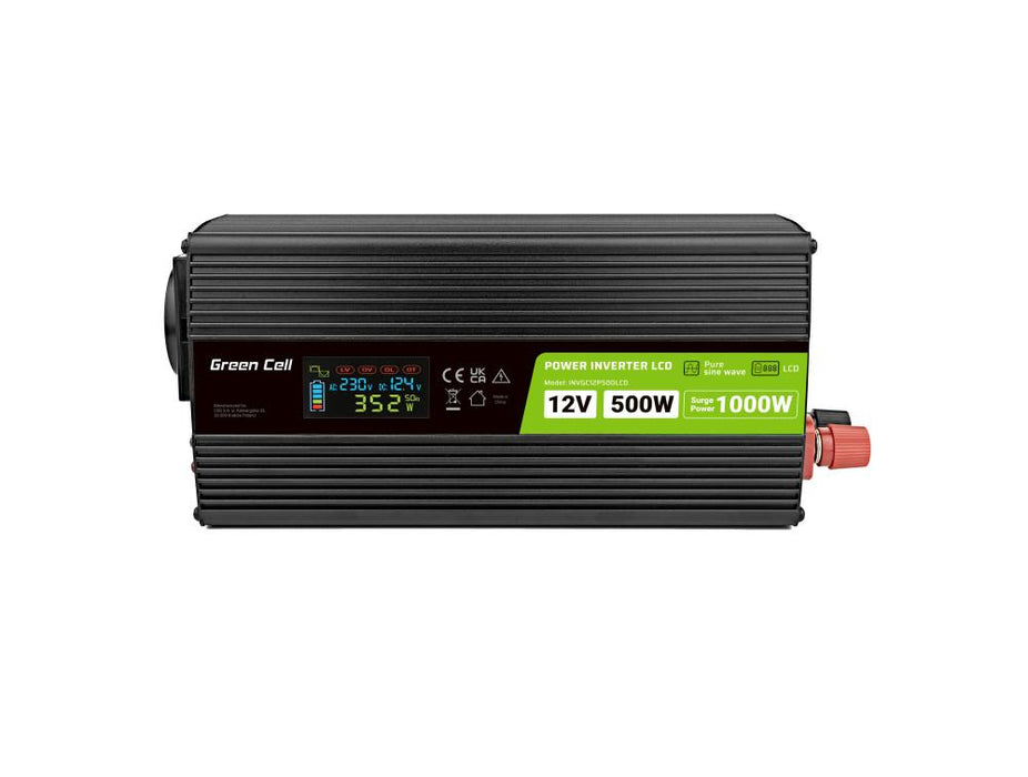 Inverter GREEN CELL, 12/220V, DC/AC, 500W/1000W INVGC12P500LCD LCD, Pure sine wave
