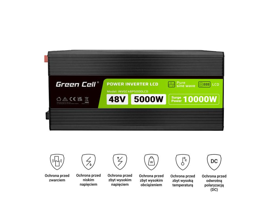 Inverter GREEN CELL, 48/220V, DC/AC, 5000W/10000W, INVGCP5000LCD LCD pure sine wave
