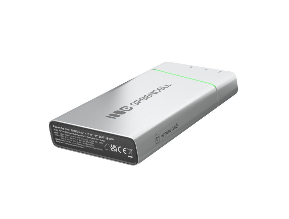 Green Cell PBPLGC20P power bank Lithium-Ion (Li-Ion) 20800 mAh Aluminium, Black, Green, Light grey, Silver