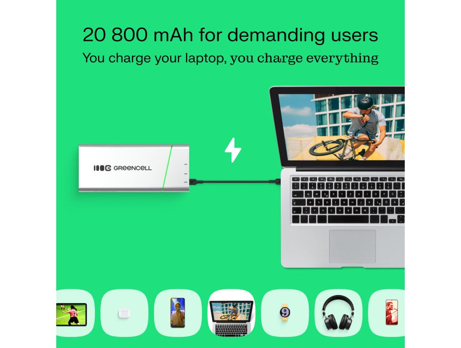 Green Cell PBPLGC20P power bank Lithium-Ion (Li-Ion) 20800 mAh Aluminium, Black, Green, Light grey, Silver
