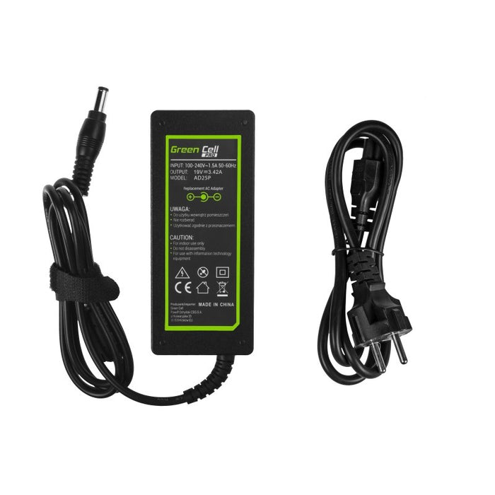 Laptop power supply GREEN CELL, PRO Charger / AC Adapter 19V 3.42A 65W for Asus R510C R510L R556L X550C X550L Toshiba Satellite C650 L750 5.5mm-2.5mm