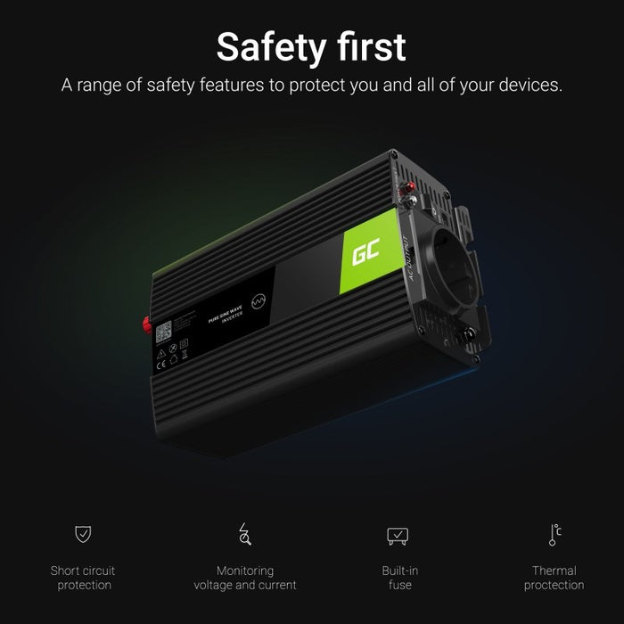 Car inverter voltage converter Green Cell INV08 12V to 230V 1000W/2000W, modified sine wave