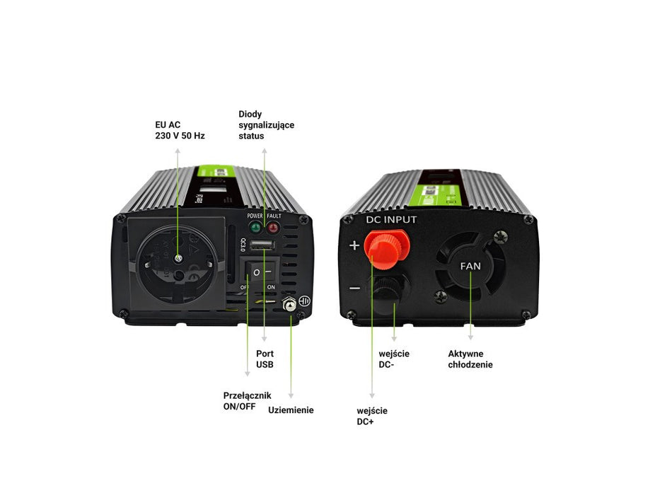 Inverter GREEN CELL, 12/220V, DC/AC, 500W/1000W INVGC12P500LCD LCD, Pure sine wave