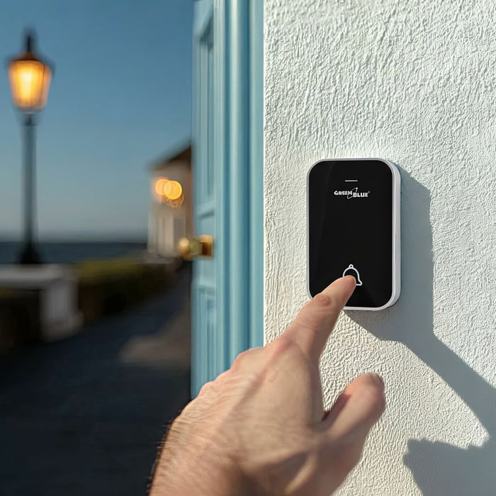 GreenBlue GB157 B Kinetic Battery-free Wireless Dorr Bell, Melodies, Black, Range up to 200m, IP44