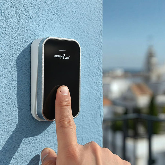 GreenBlue GB157 B Kinetic Battery-free Wireless Dorr Bell, Melodies, Black, Range up to 200m, IP44