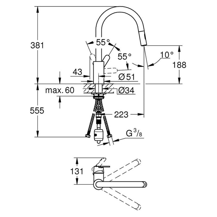 GROHE GET DUAL KITCHEN FAUCET WITH PULL-OUT SHOWER