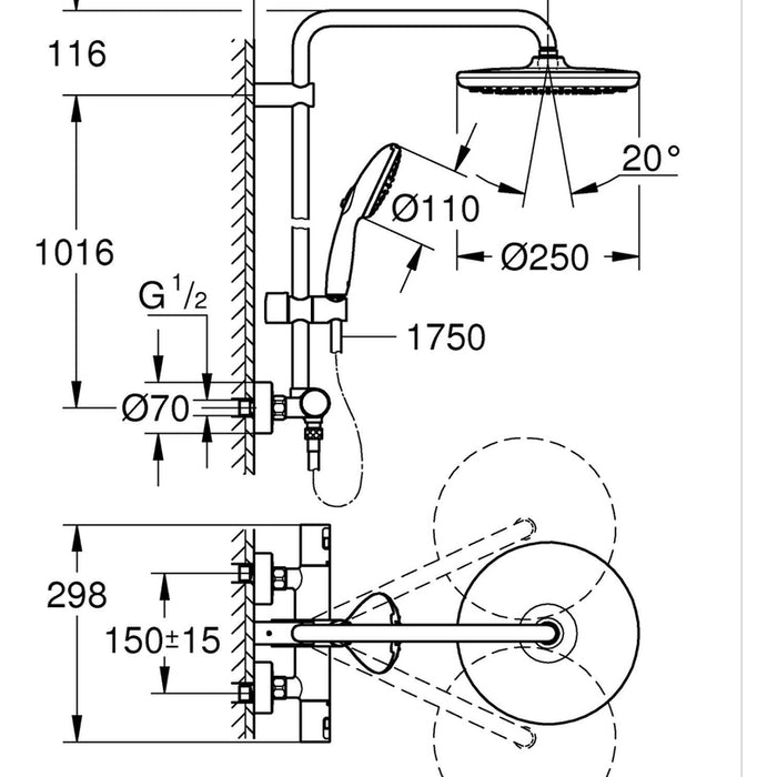 THERMOSTATIC SHOWER SYSTEM 266772431 GROHE VITALIO START 250