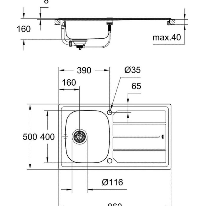 KITCHEN SINK GROHE K200 86X50X16 CM.