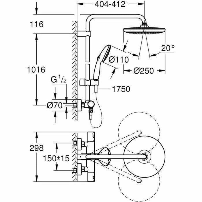 Shower Column Grohe Vitalio Start System 250 ABS 22 mm 25 cm