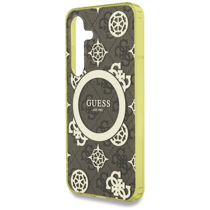 Guess 4G Background Gold Electroplated Peony Pattern MagSafe case for Samsung Galaxy S25 brown - Cell phone cases