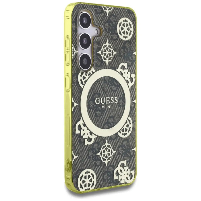 Guess 4G Background Gold Electroplated Peony Pattern MagSafe case for Samsung Galaxy S25 brown - Cell phone cases