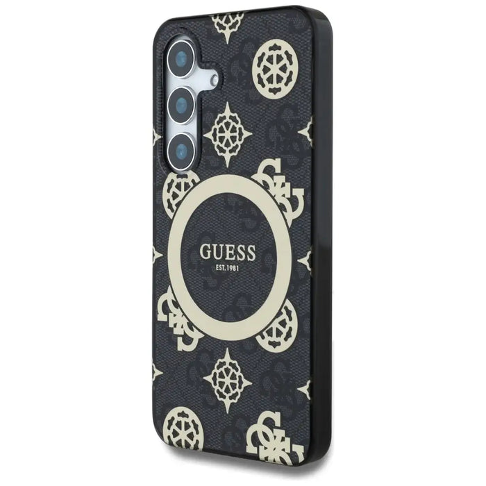 Guess 4G Background Gold Electroplated Peony Pattern MagSafe case for Samsung Galaxy S25 black - Cell phone cases