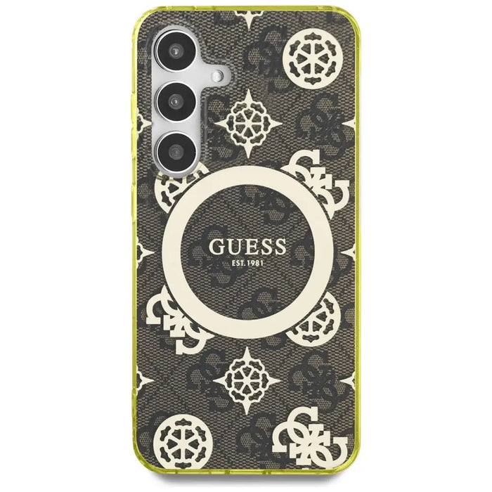 Guess 4G Background Gold Electroplated Peony Pattern MagSafe case for Samsung Galaxy S25 brown - Cell phone cases