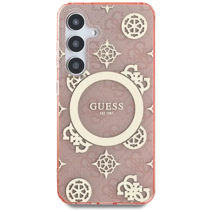Guess 4G Background Gold Electroplated Peony Pattern MagSafe case for Samsung Galaxy S25 pink - Cell phone cases